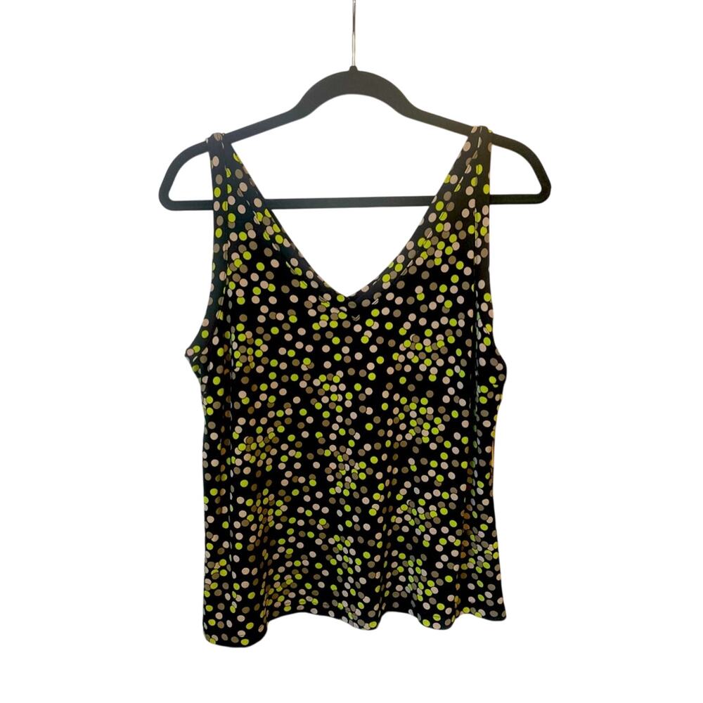 Talbots Top Tank Cami Sleeveless V-Neck with pink tan and green Polka Dots Large